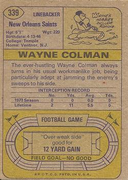 1974 Topps #339 Wayne Colman back image