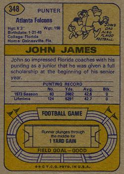 1974 Topps #348 John James RC back image