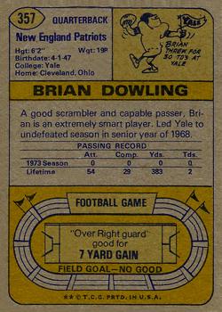1974 Topps #357 Brian Dowling RC back image