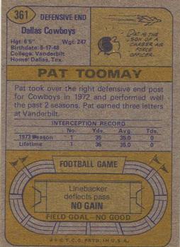 1974 Topps #361 Pat Toomay RC back image