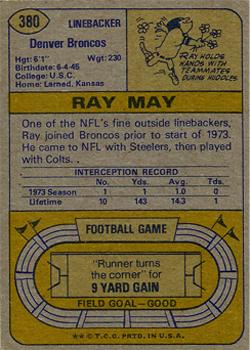 1974 Topps #380 Ray May back image