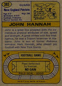 1974 Topps #383 John Hannah RC back image