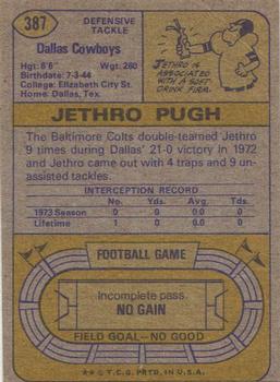 1974 Topps #387 Jethro Pugh back image