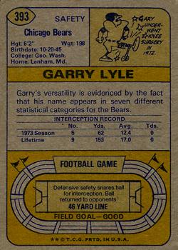 1974 Topps #393 Garry Lyle UER/(Misspelled Gary/on card front) back image