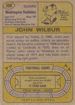 1974 Topps #398 John Wilbur back image