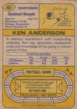 1974 Topps #401 Ken Anderson back image