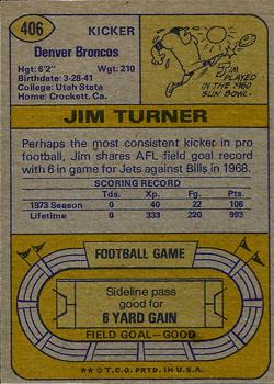 1974 Topps #406 Jim Turner back image