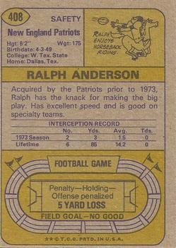 1974 Topps #408 Ralph Anderson back image