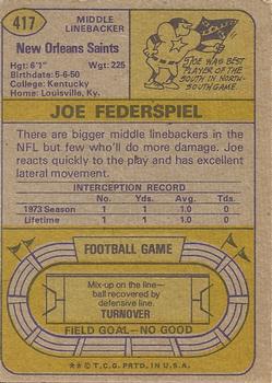 1974 Topps #417 Joe Federspiel RC back image