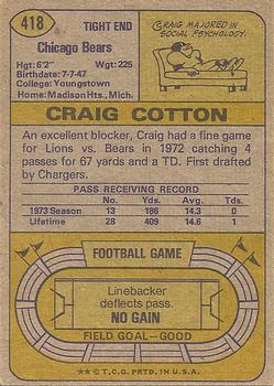 1974 Topps #418 Craig Cotton RC back image
