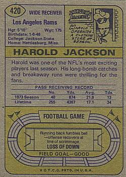 1974 Topps #420 Harold Jackson back image