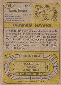 1974 Topps #426 Dennis Havig RC back image