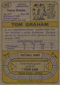 1974 Topps #432 Tom Graham RC back image