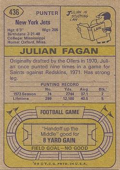1974 Topps #436 Julian Fagan back image