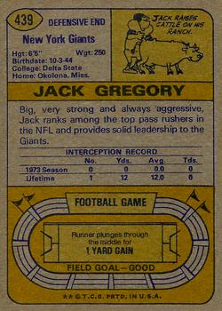 1974 Topps #439 Jack Gregory back image
