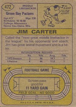 1974 Topps #472 Jim Carter back image
