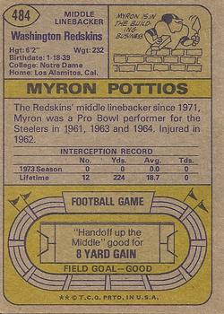 1974 Topps #484 Myron Pottios back image