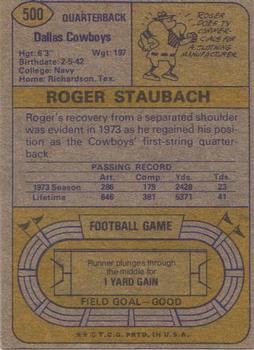 1974 Topps #500 Roger Staubach back image