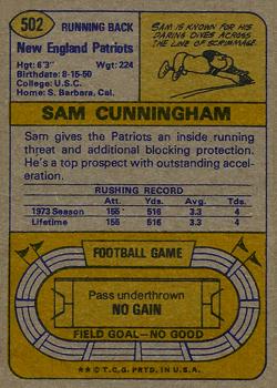 1974 Topps #502 Sam Cunningham RC back image