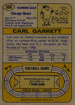 1974 Topps #506 Carl Garrett back image