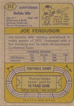 1974 Topps #512 Joe Ferguson RC back image