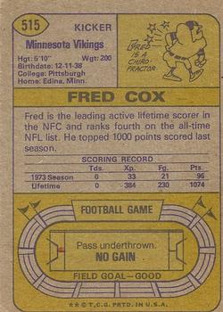 1974 Topps #515 Fred Cox back image