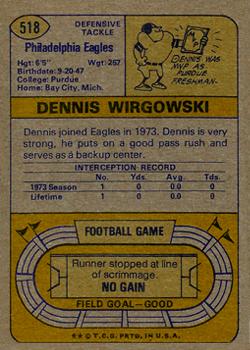 1974 Topps #518 Dennis Wirgowski back image