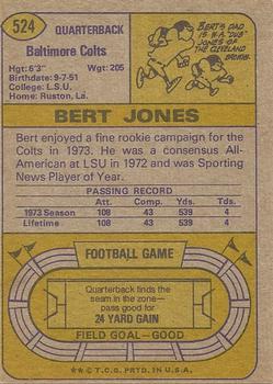 1974 Topps #524 Bert Jones RC back image