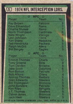 1975 Topps #5 Interception Leaders/Ray Brown/Emmitt Thomas back image