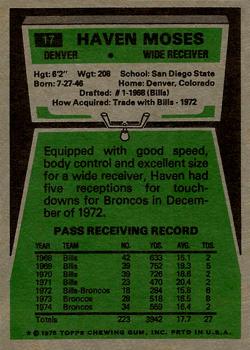 1975 Topps #17 Haven Moses back image