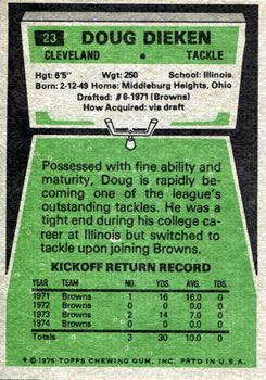 1975 Topps #23 Doug Dieken back image