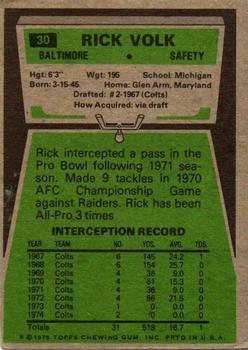 1975 Topps #30 Rick Volk back image
