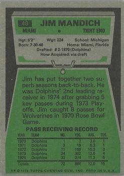 1975 Topps #48 Jim Mandich RC back image