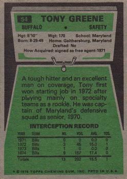 1975 Topps #54 Tony Greene RC back image