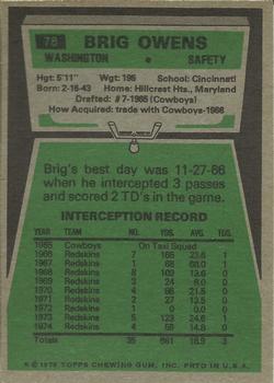 1975 Topps #78 Brig Owens back image