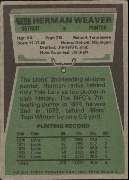 1975 Topps #146 Herman Weaver back image