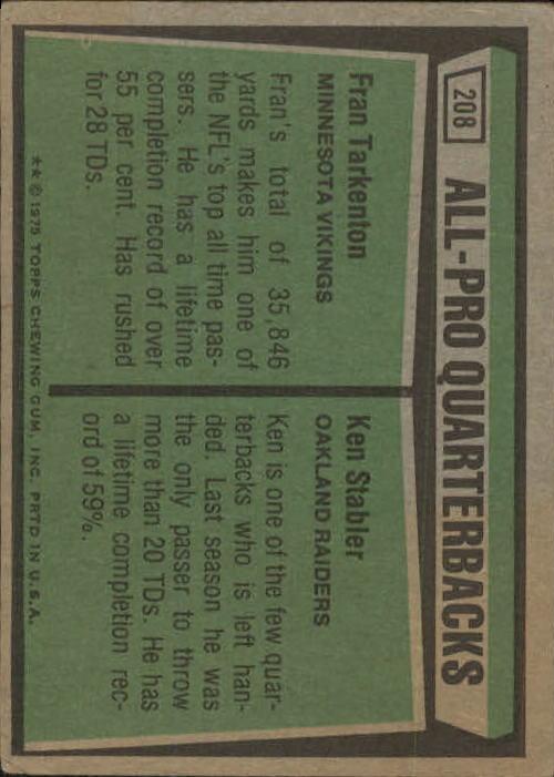 1975 Topps #208 All Pro Quarterbacks/Fran Tarkenton/Ken Stabler back image