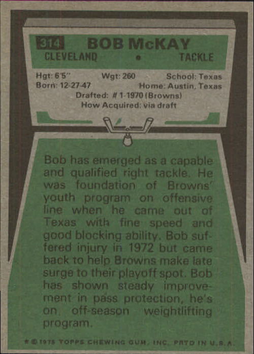 1975 Topps #314 Bob McKay back image
