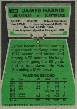 1975 Topps #338 James Harris RC back image