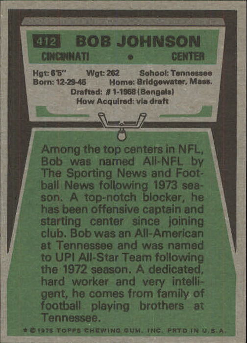 1975 Topps #412 Bob Johnson back image