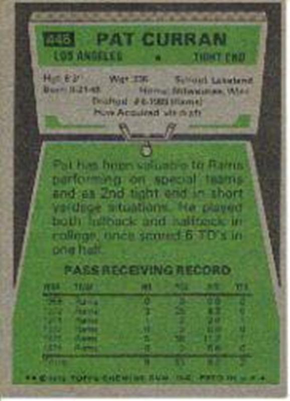 1975 Topps #446 Pat Curran RC back image