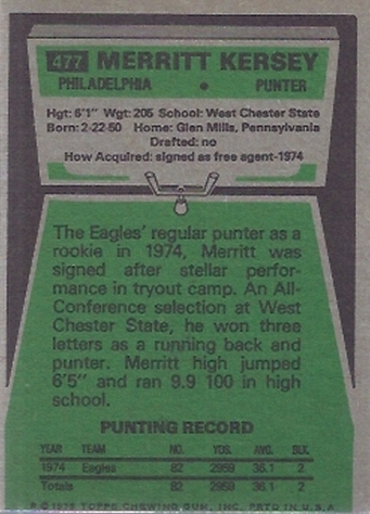 1975 Topps #477 Merritt Kersey RC back image