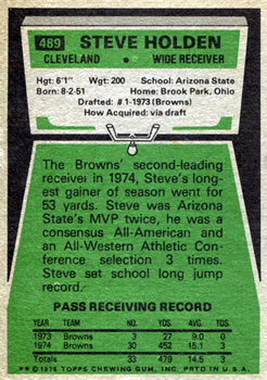 1975 Topps #489 Steve Holden RC back image