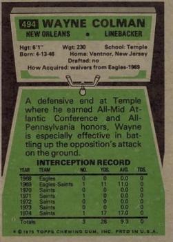1975 Topps #494 Wayne Colman back image