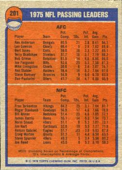 1976 Topps #201 Passing Leaders/Ken Anderson/Fran Tarkenton back image