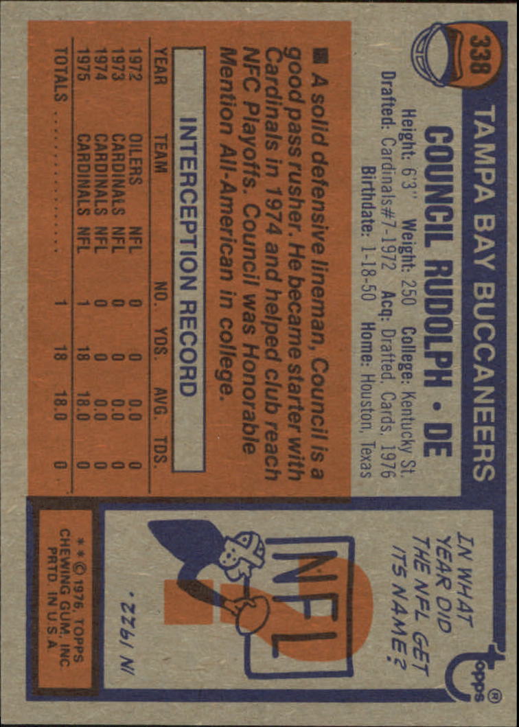 1976 Topps #338 Council Rudolph RC back image