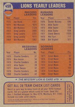 1976 Topps #459 Detroit Lions/Team Checklist back image