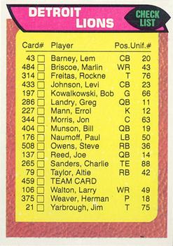 1976 Topps #459 Detroit Lions/Team Checklist