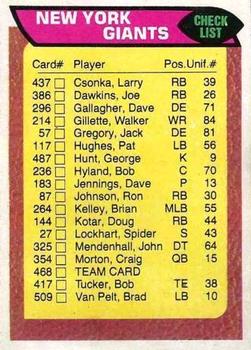 1976 Topps #468 New York Giants/Team Checklist