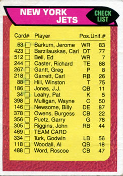 1976 Topps #469 New York Jets/Team Checklist